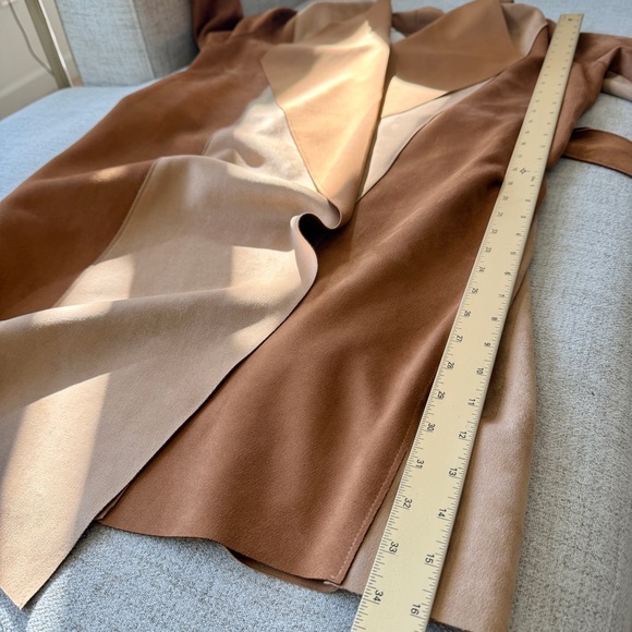 ZARA Brown Tan Faux Suede Patchwork Jacket Trench Coat - Picture 10 of 15